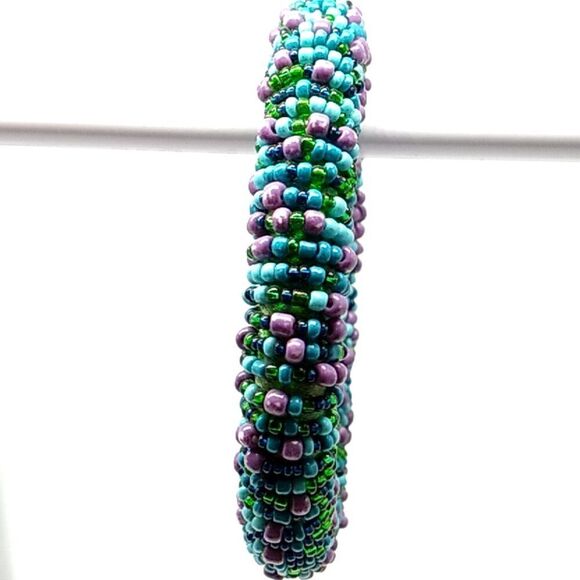 Seed Bead Roll Bangle Bracelet 7" NWOT - Picture 4 of 6